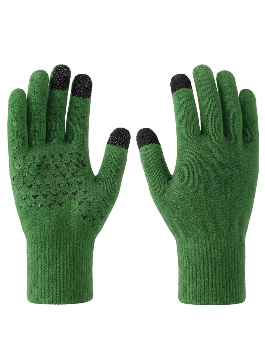 Schwarze gestrickte Winter-Touchscreenhandschuhe mit rutschfestem Muster