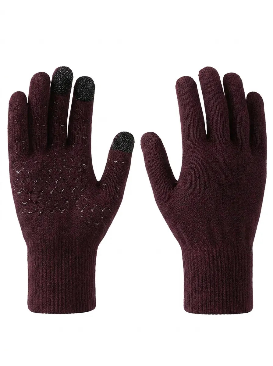 Schwarze gestrickte Winter-Touchscreenhandschuhe mit rutschfestem Muster