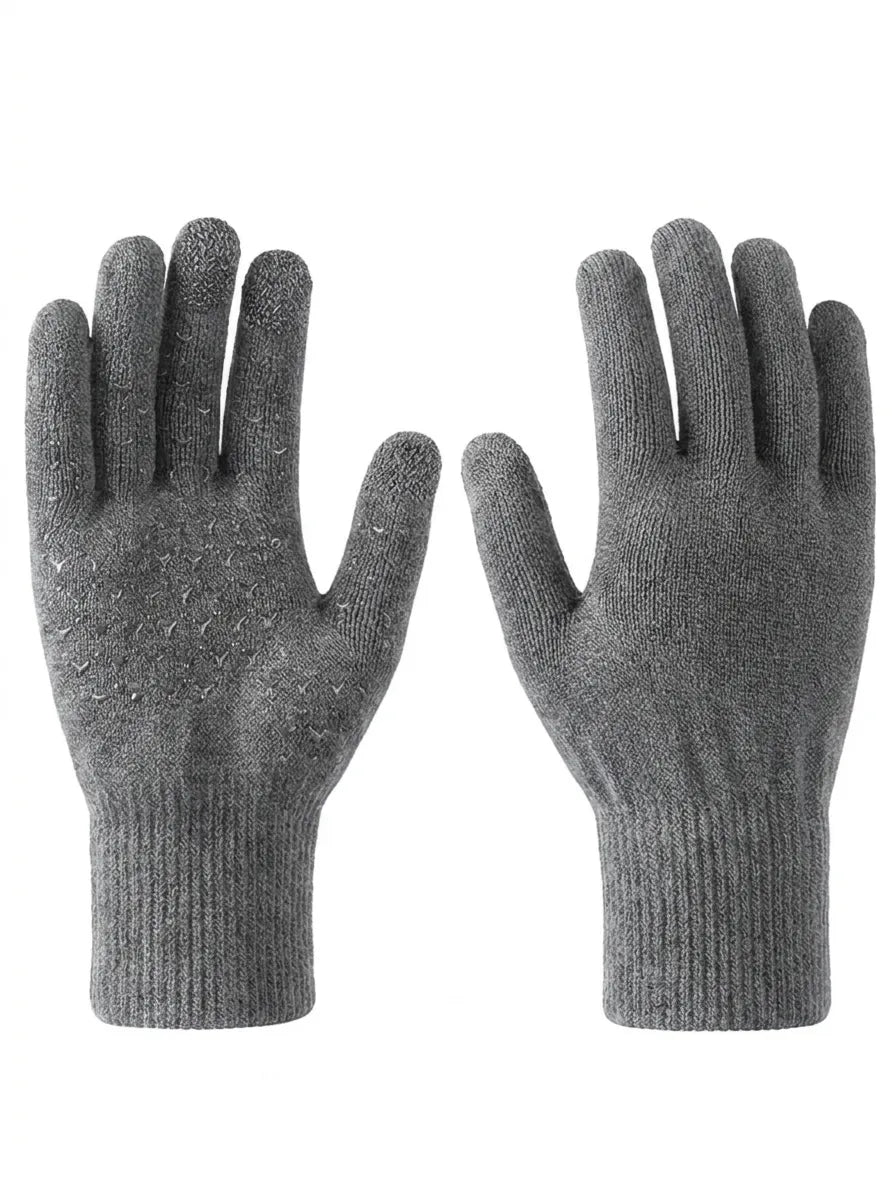 Schwarze gestrickte Winter-Touchscreenhandschuhe mit rutschfestem Muster