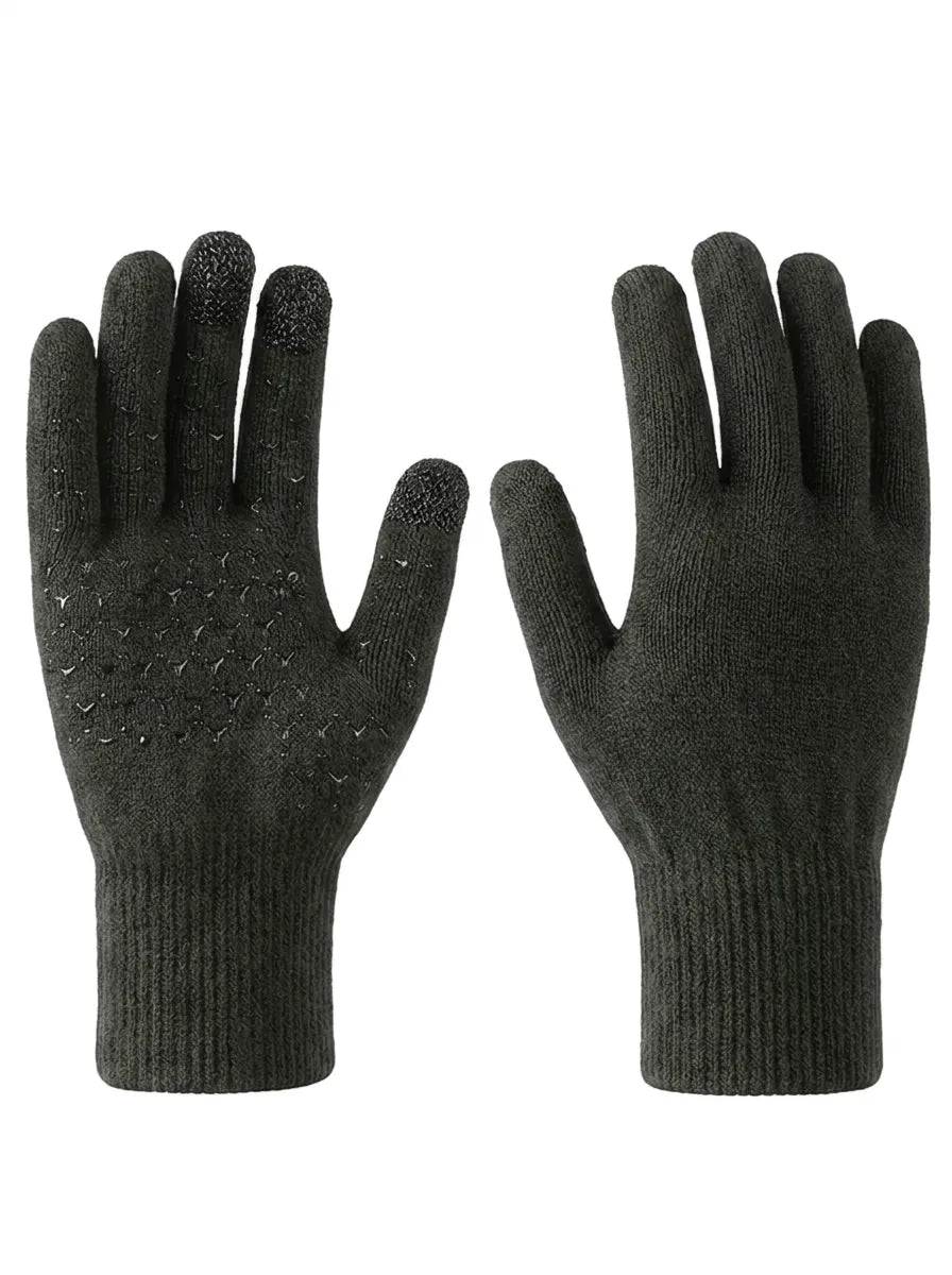 Schwarze gestrickte Winter-Touchscreenhandschuhe mit rutschfestem Muster