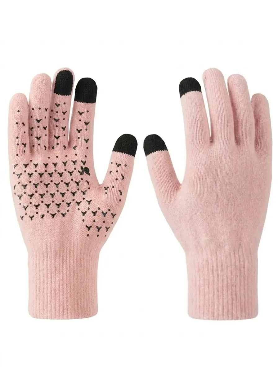 Schwarze gestrickte Winter-Touchscreenhandschuhe mit rutschfestem Muster