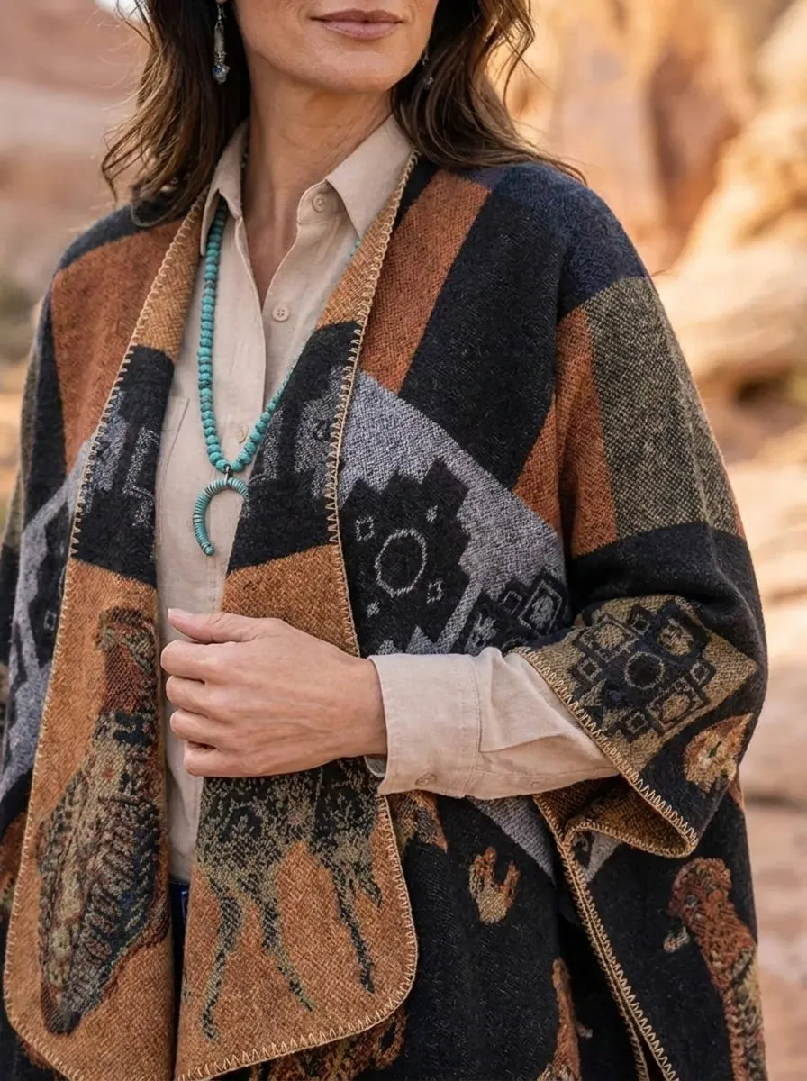 Cardigan Kimono Femme à Motifs Ethniques Imprimés Coupe Ample Multicolore