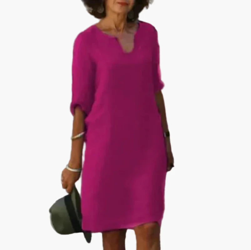 Robe Femme Élégante Décontractée à Col V et Manches 3/4 – Style Polyvalent pour Bureau et Loisirs