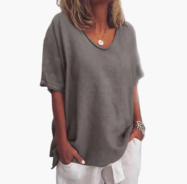 Blouse Décontractée Femme Col Rond Manches Courtes Style Estival Chic