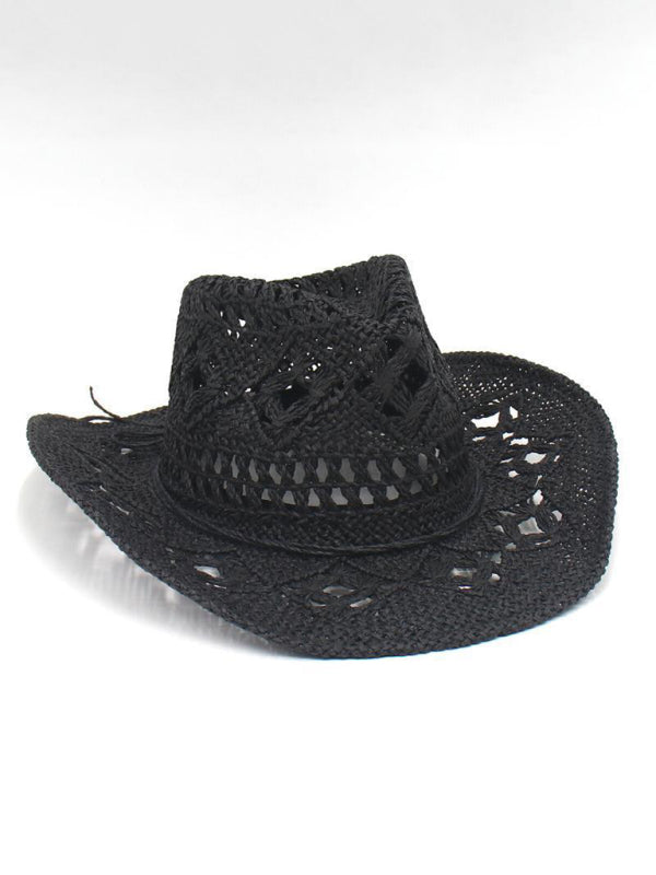 Sombrero de vaquero calado de paja trenzada estilo western para mujer