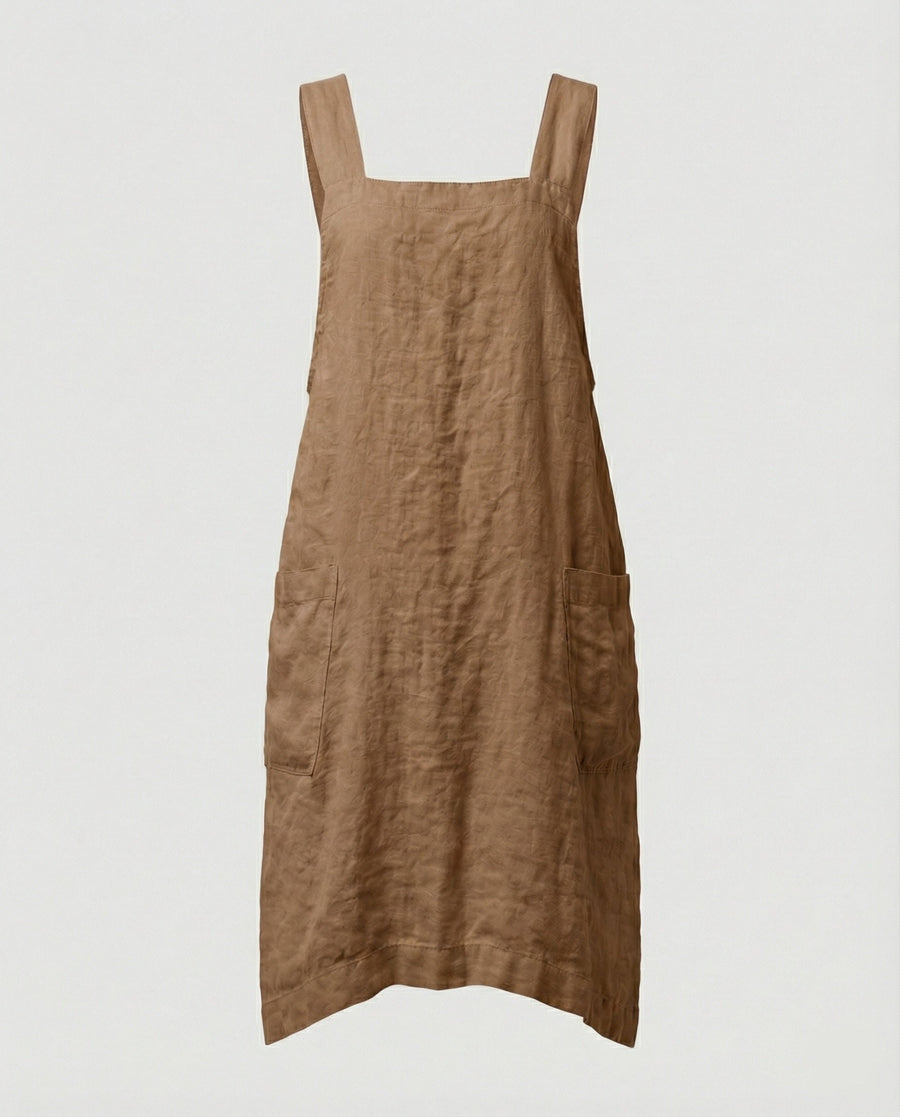 Vestido tipo delantal de tejido ligero, con tirantes anchos y bolsillos – estilo casual