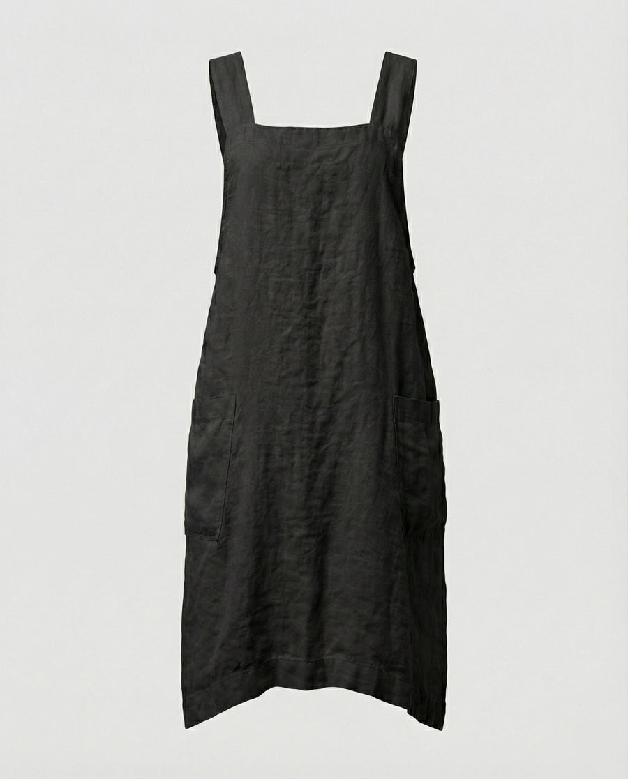 Vestido tipo delantal de tejido ligero, con tirantes anchos y bolsillos – estilo casual
