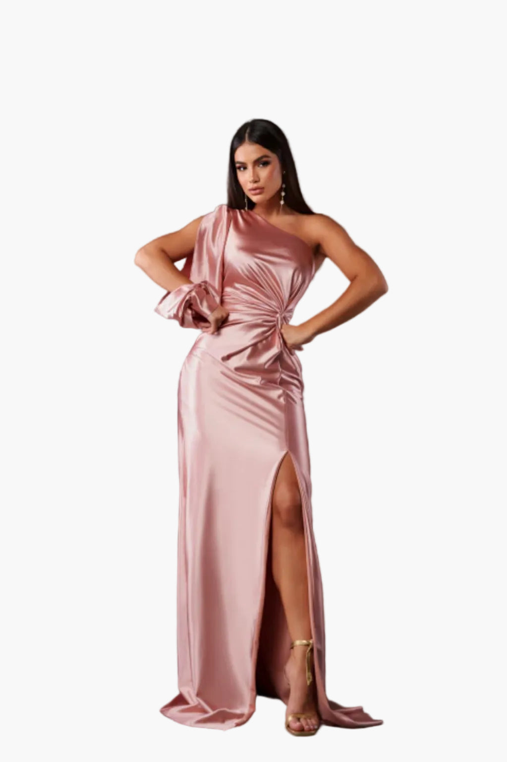Abito da sera donna monospalla elegante stile drappeggiato per evento e cerimonia
