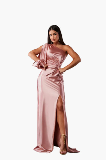 Abito da sera donna monospalla elegante stile drappeggiato per evento e cerimonia