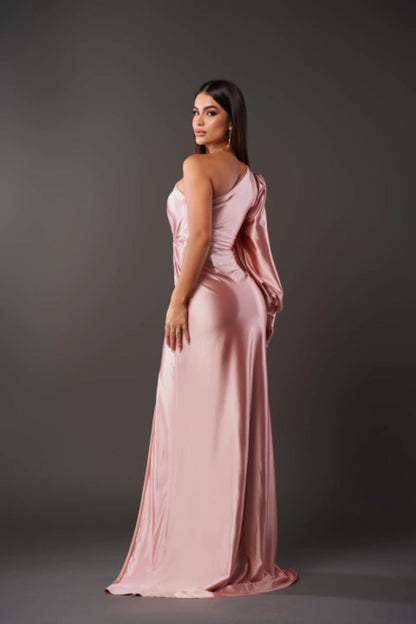 Abito da sera donna monospalla elegante stile drappeggiato per evento e cerimonia