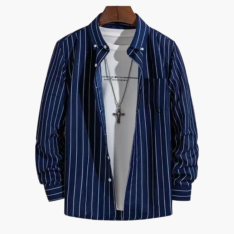 Camicia uomo elegante a righe stile business casual – maniche lunghe, tendenza urbana