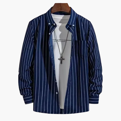 Camicia uomo elegante a righe stile business casual – maniche lunghe, tendenza urbana