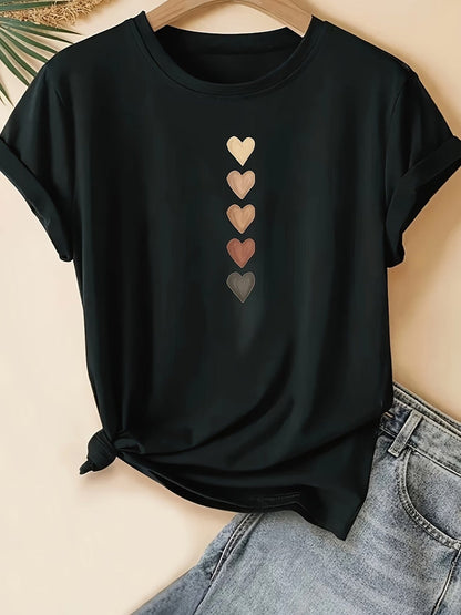 T-shirt femme style vacances à motif cœurs dégradés - Coupe décontractée, col rond