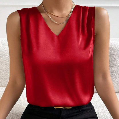 Top elegante senza maniche con scollo a V per donna – Top chic per uso quotidiano o ufficio