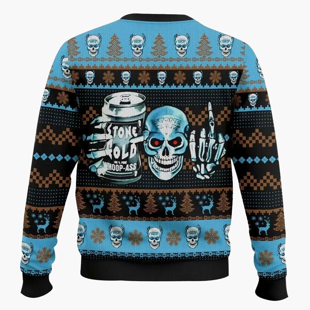 Felpa uomo Stone Cold Steve Austin stile maglione di Natale, motivo teschio e wrestling, regalo divertente