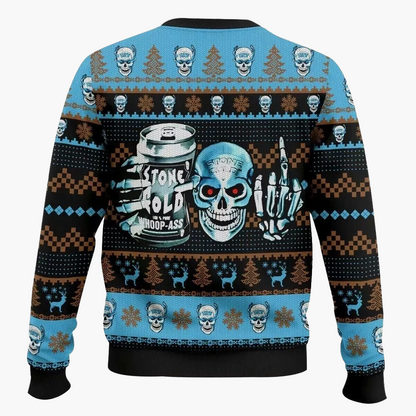 Felpa uomo Stone Cold Steve Austin stile maglione di Natale, motivo teschio e wrestling, regalo divertente