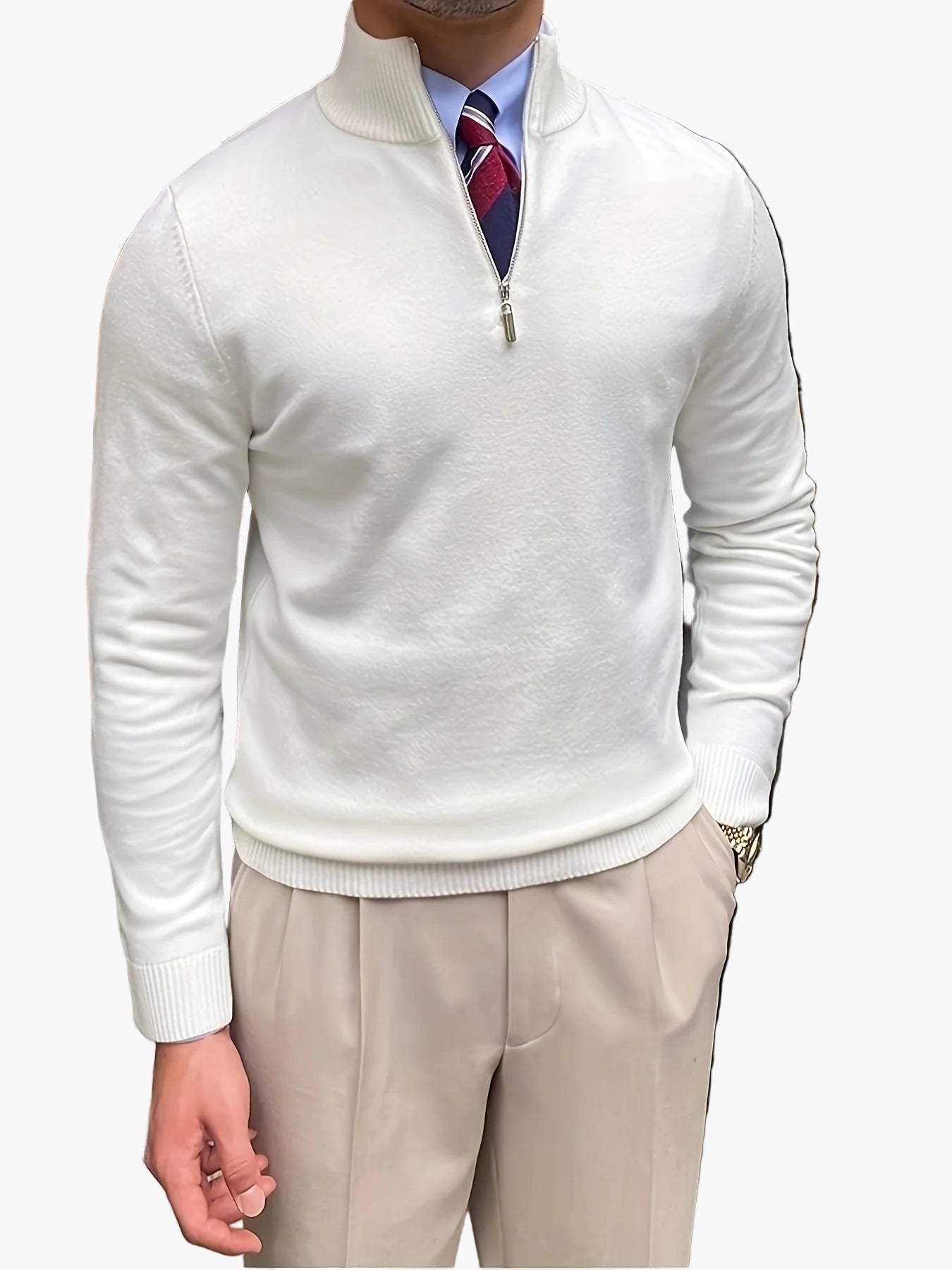 Pull homme col montant zippé style élégant pour affaires et loisirs