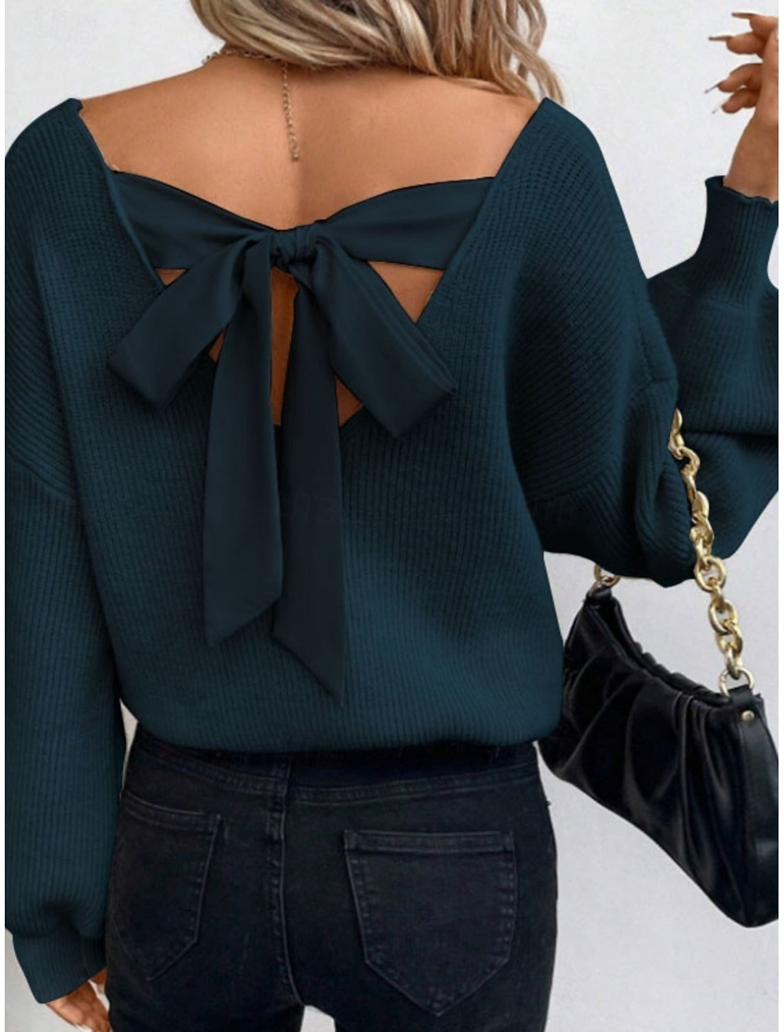 Top de mujer con espalda abierta y lazo elegante - Estilo chic casual para otoño e invierno