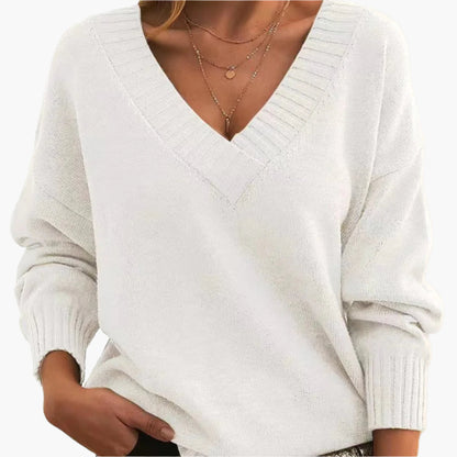 Damski sweter z dekoltem w serek na zimę, elegancki i swobodny, z długim rękawem