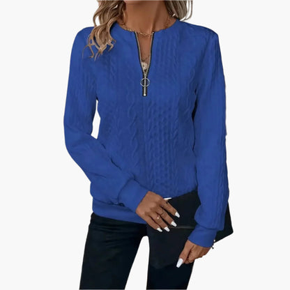Women's Casual Elegant Cable Knit Pullover with Zipper – Ideal for Autumn and Winter