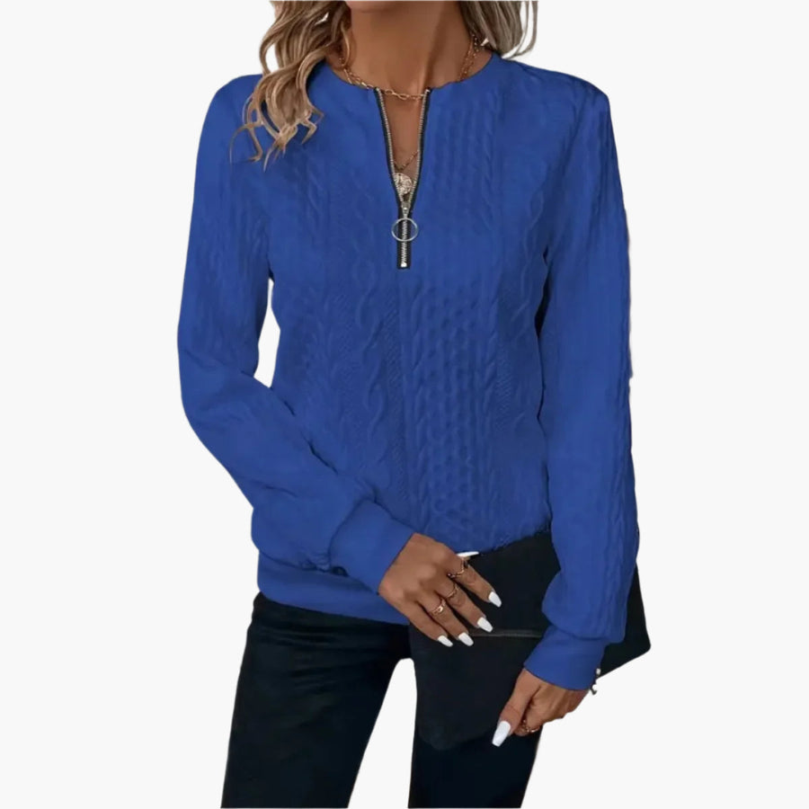 Pull-over Femme Style Casual Élégant à Motif Câble avec Fermeture Éclair – Idéal pour l’Automne et l’Hiver