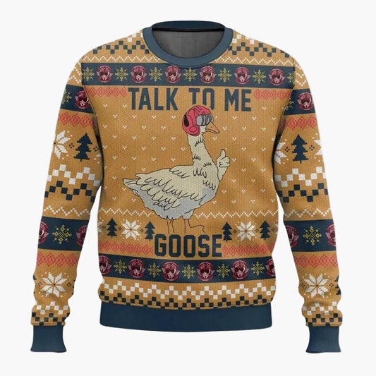 Jultröja för herrar i Ugly Sweater-stil med roligt gåsmönster "Talk to Me Goose"