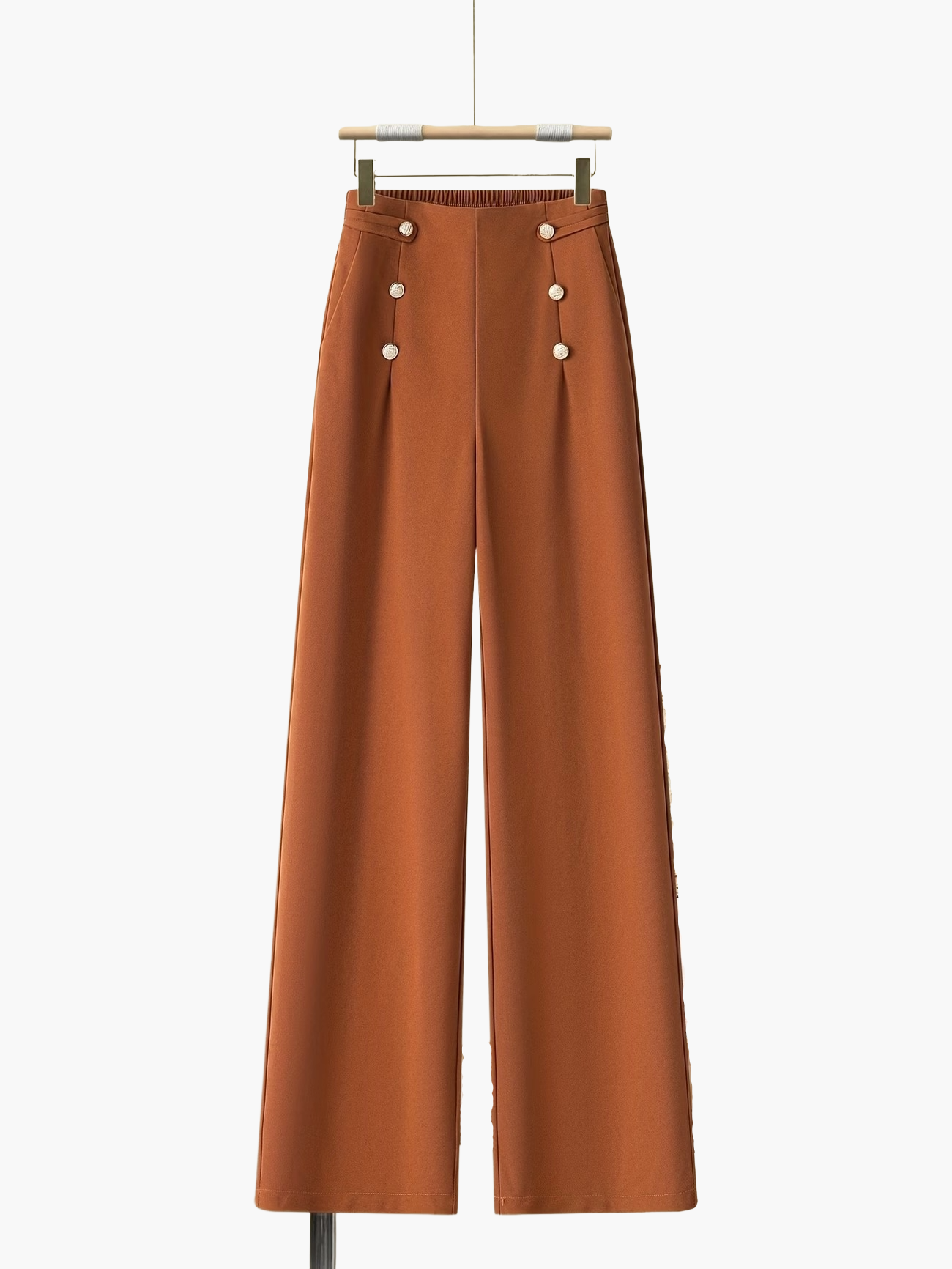 Pantalon large taille haute à boutons élégants pour femme - Style décontracté chic