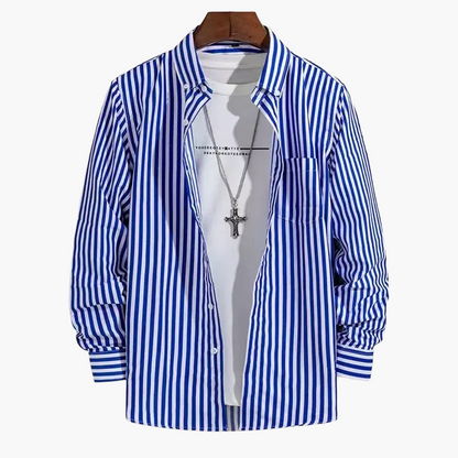 Camicia uomo elegante a righe stile business casual – maniche lunghe, tendenza urbana