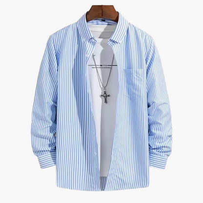 Camicia uomo elegante a righe stile business casual – maniche lunghe, tendenza urbana