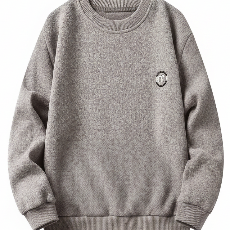 Sweat-shirt polaire homme à col rond, doublure chaude et côtelée, pull uni décontracté