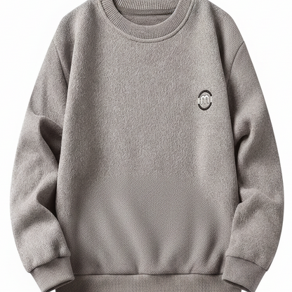 Sweat-shirt polaire homme à col rond, doublure chaude et côtelée, pull uni décontracté