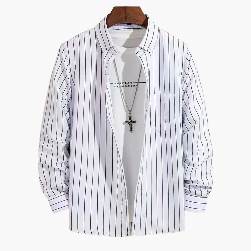Camicia uomo elegante a righe stile business casual – maniche lunghe, tendenza urbana