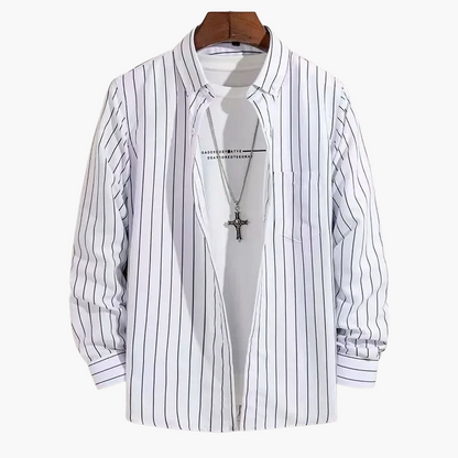 Camicia uomo elegante a righe stile business casual – maniche lunghe, tendenza urbana