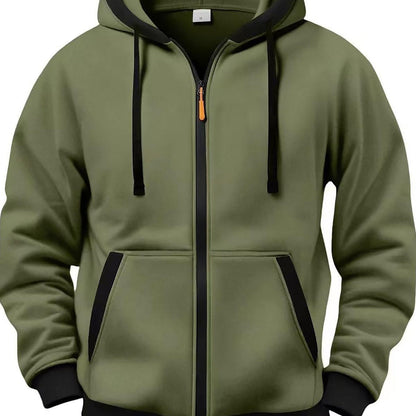 Sweat à Capuche Zippé Bicolore Homme avec Poches Kangourou et Cordon de Serrage