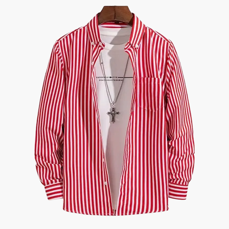 Camicia uomo elegante a righe stile business casual – maniche lunghe, tendenza urbana