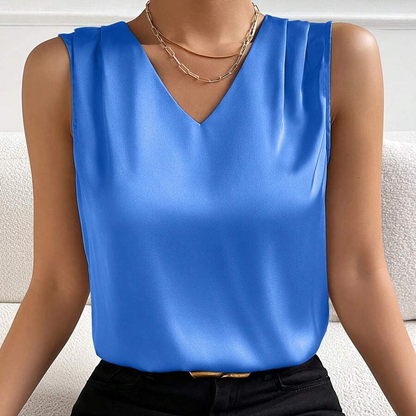 Top elegante senza maniche con scollo a V per donna – Top chic per uso quotidiano o ufficio
