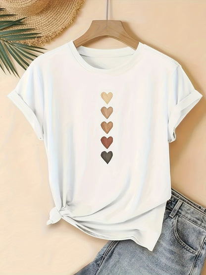 T-shirt femme style vacances à motif cœurs dégradés - Coupe décontractée, col rond