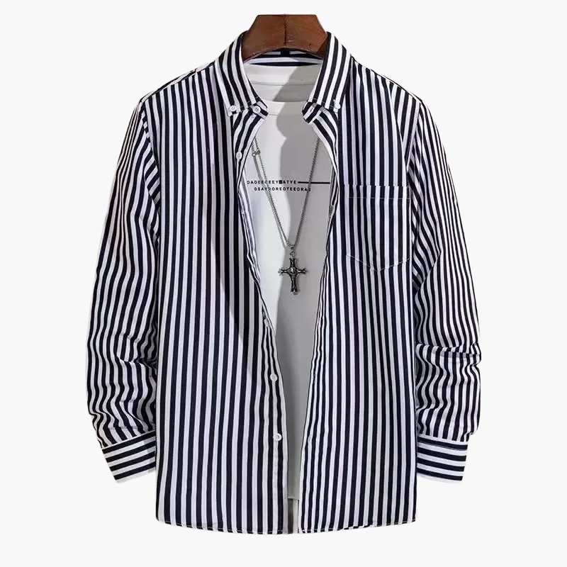 Camicia uomo elegante a righe stile business casual – maniche lunghe, tendenza urbana