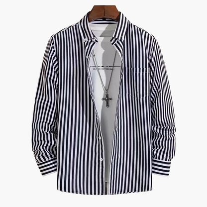 Camicia uomo elegante a righe stile business casual – maniche lunghe, tendenza urbana