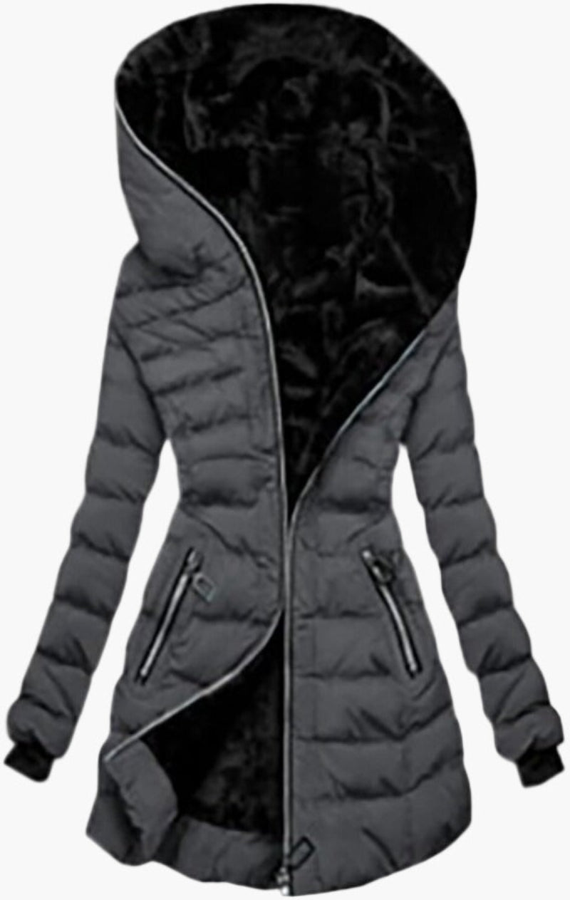 Chaqueta de invierno para mujer elegante con capucha estilo acolchado largo para tiempo frío
