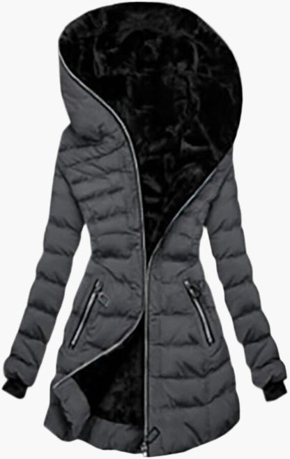 Chaqueta de invierno para mujer elegante con capucha estilo acolchado largo para tiempo frío