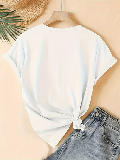 T-shirt femme style vacances à motif cœurs dégradés - Coupe décontractée, col rond