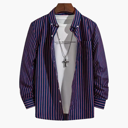 Camicia uomo elegante a righe stile business casual – maniche lunghe, tendenza urbana