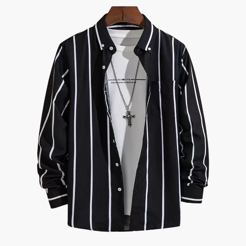Camicia uomo elegante a righe stile business casual – maniche lunghe, tendenza urbana