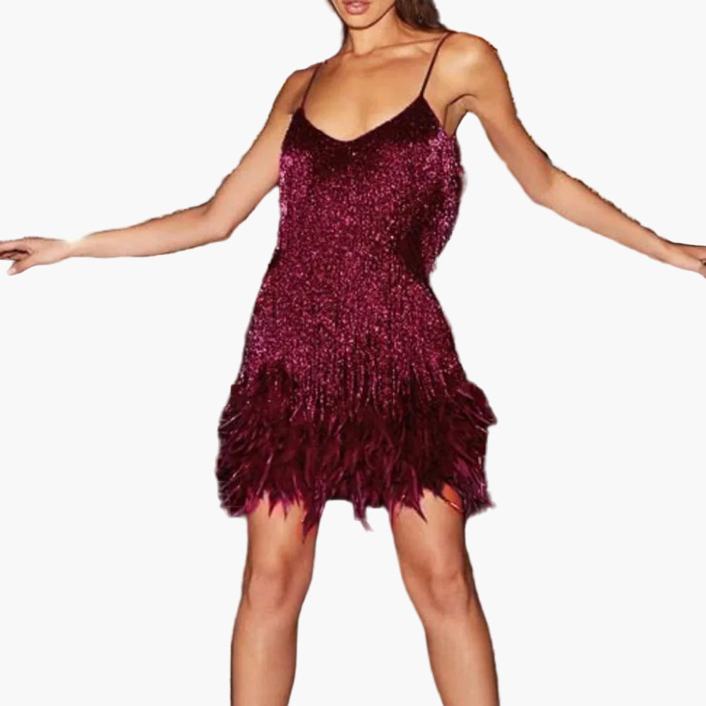 Robe de cocktail femme style années 20 à franges pour soirées élégantes