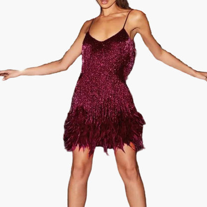 Robe de cocktail femme style années 20 à franges pour soirées élégantes