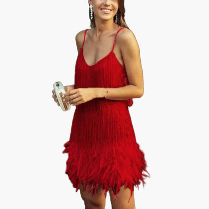 Robe de cocktail femme style années 20 à franges pour soirées élégantes