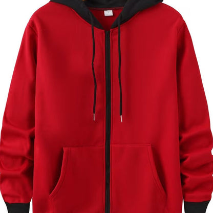 Sweat à Capuche Zippé Bicolore Homme avec Poches Kangourou et Cordon de Serrage