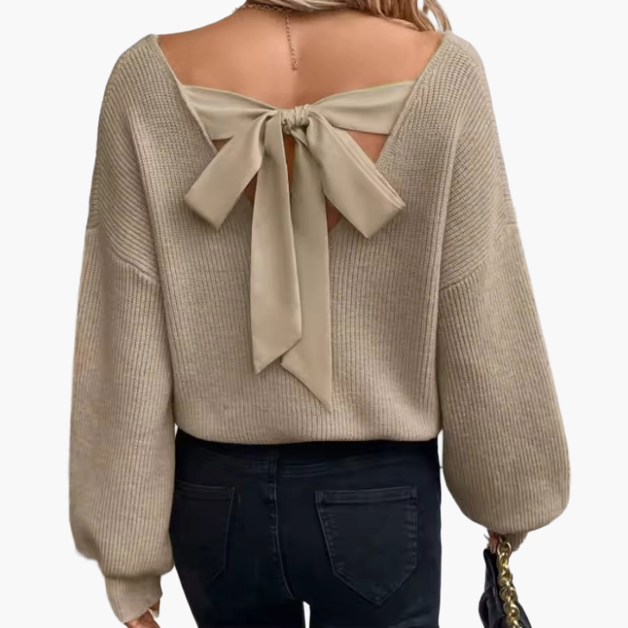 Top de mujer con espalda abierta y lazo elegante - Estilo chic casual para otoño e invierno