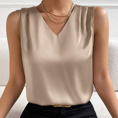 Top elegante senza maniche con scollo a V per donna – Top chic per uso quotidiano o ufficio
